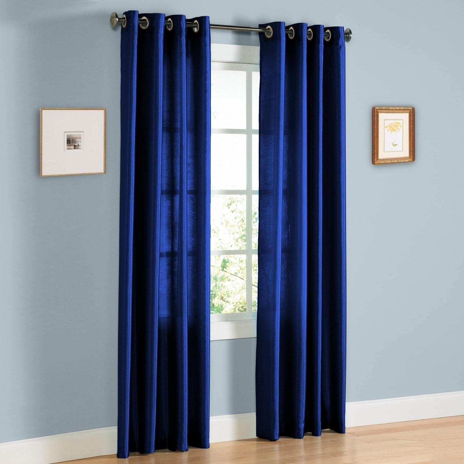 Gorgeous Home (MIRA) 2 Panels Solid Grommet Faux Silk Window Curtain Drapes Treatment in 63" 84" 95" 108" Length and Many Colors (Navy Blue, 95" Long)