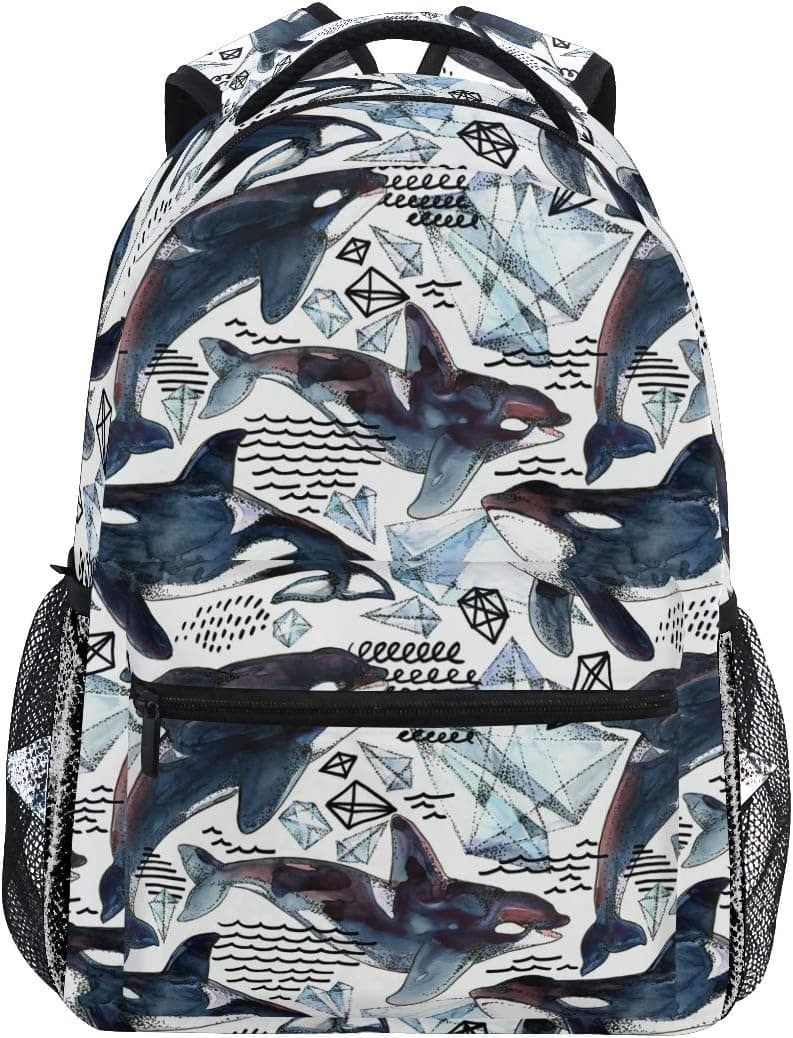 AUUXVA Sea Animal Killer Whale Durable Backpack College School Book Shoulder Bag Travel Daypack for Boys Girls Man Woman