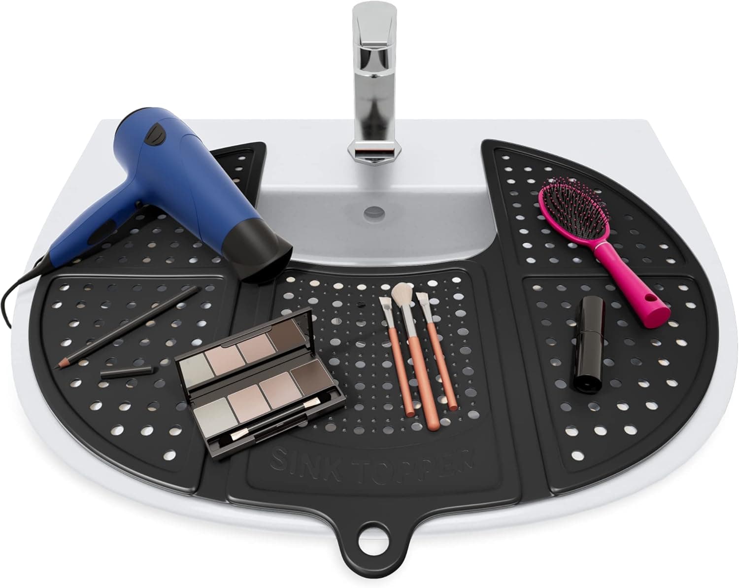 Sink Topper, Foldable Bathroom Sink Cover for Counter Space. Makeup Organizer Mat and Must Have Bathroom Gadget. Standard, Black.