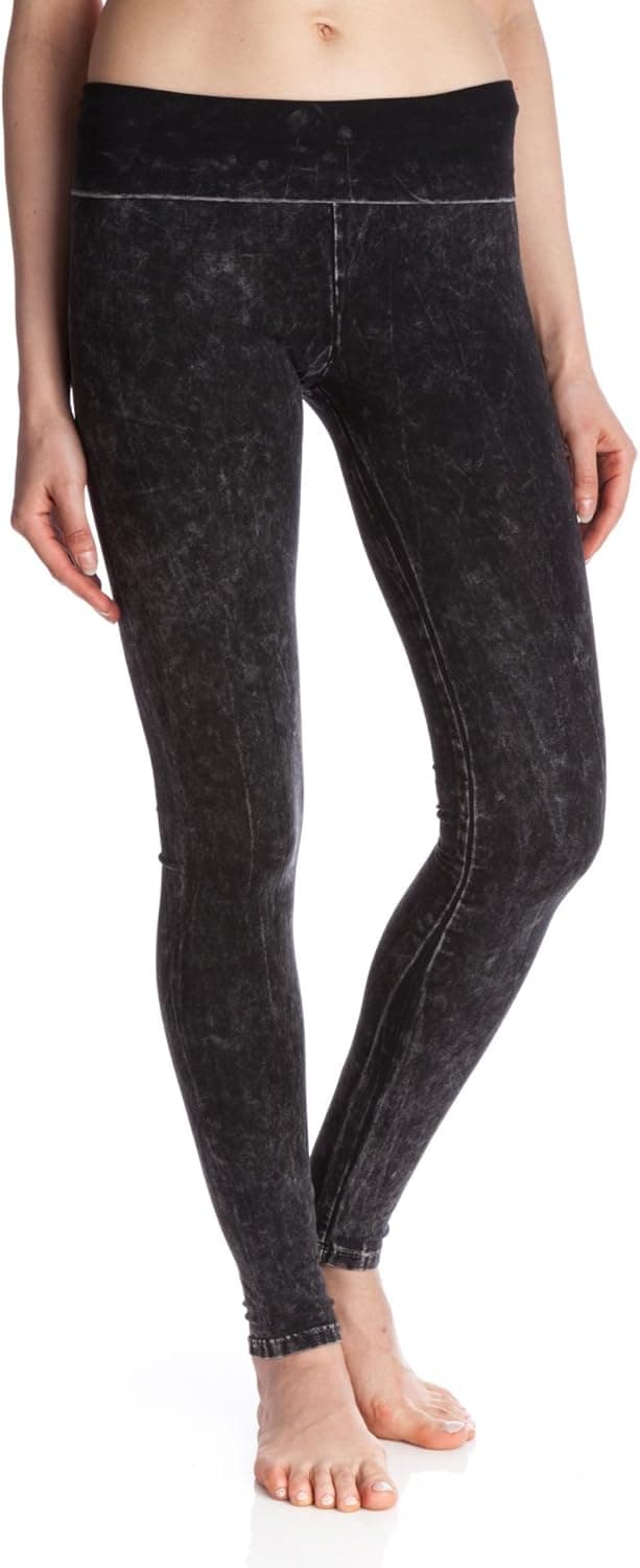 T Party Women's Mineral Washed Foldover Leggings, Black, Small