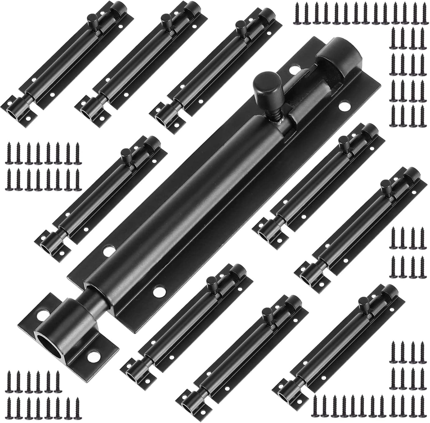 SEHOI 10 PCS 4 Inch Barrel Bolt Lock, Aluminum Alloy Slide Bolt Latch Lock Door Security Door Lock Hardware with 60 Mounting Screws for Home Yard Fence Kennel, Matte Black