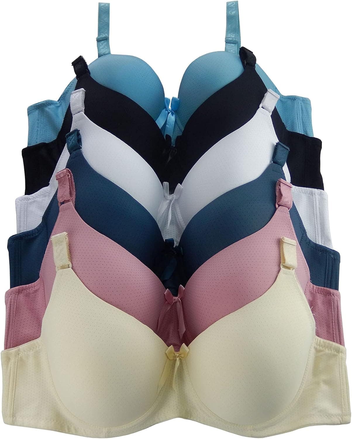 Viola's Secret 6 Pack of Color Print T-Shirt Bras B Cup C Cup and D Cup