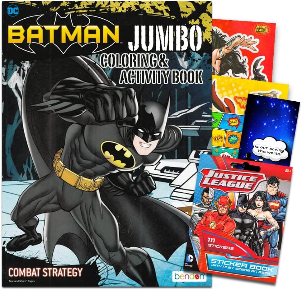 DC Studios Justice League Batman Coloring Book Bundle with Batman Stickers & Specialty Separately Licensed GWW Reward Sticker