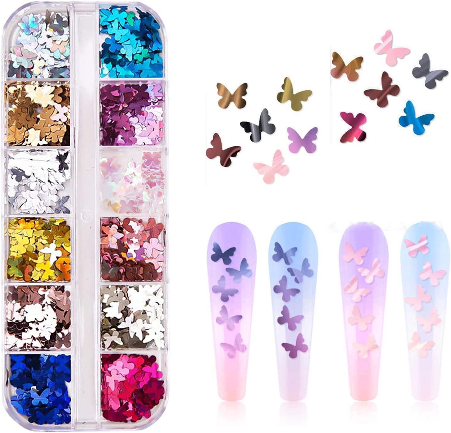 Holographic Butterfly Nail Art Glitter Sequins 3D Nail Charms Laser Butterflies Glitter for Acrylic Nail Design Manicure Paillettes Ultrathin Face Body