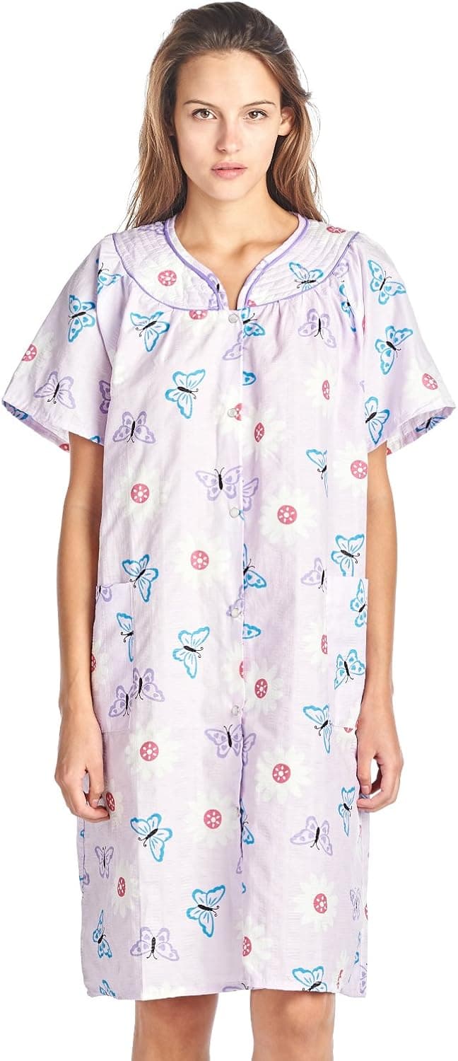 Casual Nights Women's Floral Woven Snap-Front Lounger House Dress