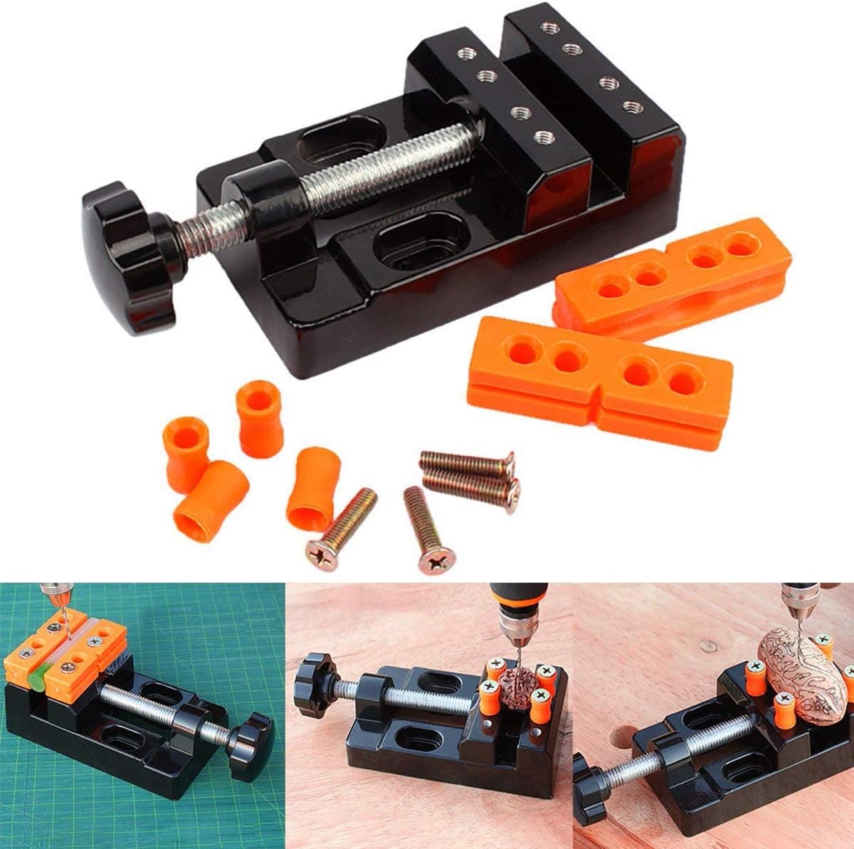 Techson Mini Flat Clamp, Tabletop Jaw Bench Clamp Drill for DIY Jewelry Walnut Sculpture, Press Vice Craft Carving Tool (Black)
