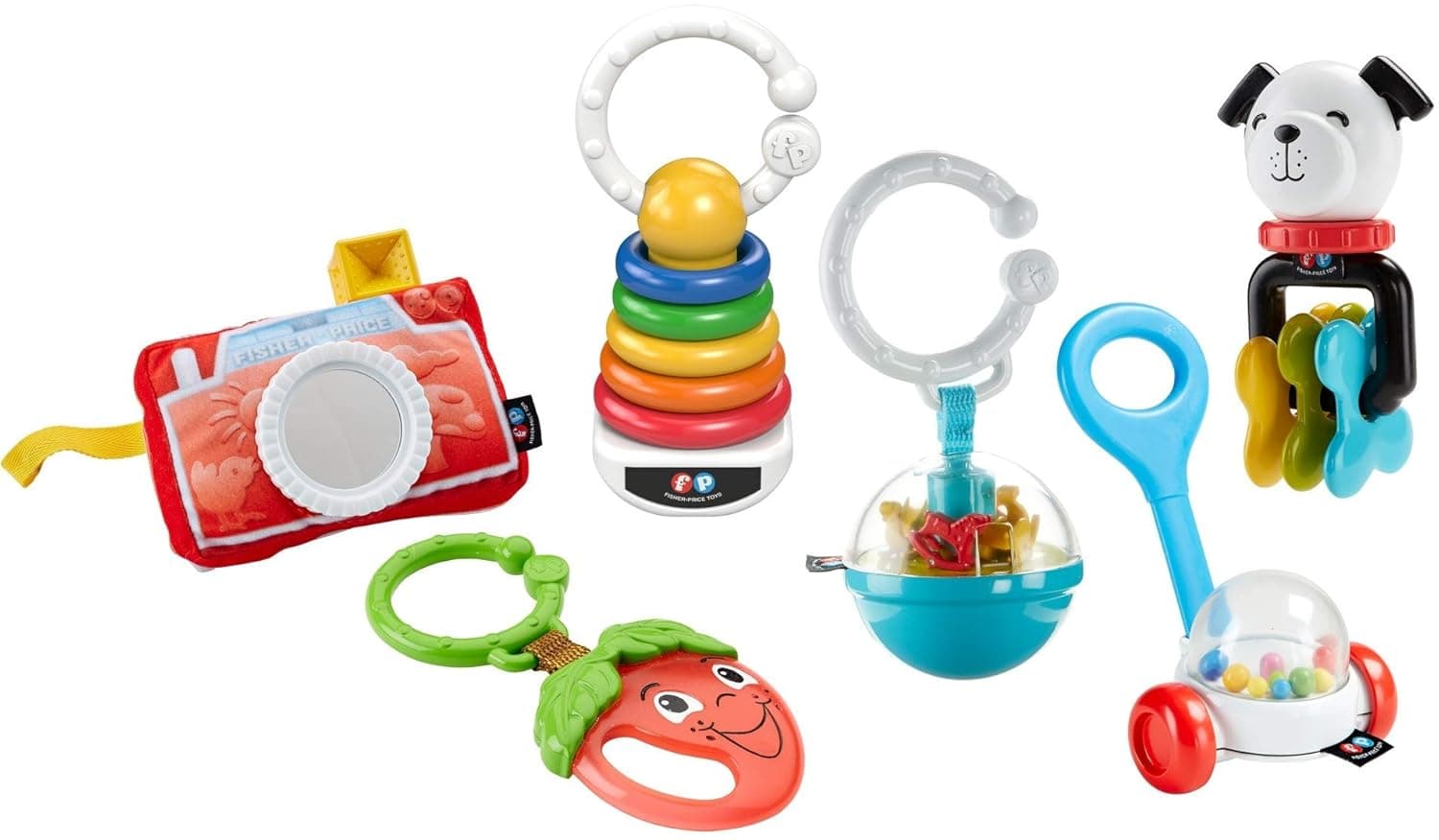 Fisher-Price Tiny Take-Alongs Gift Set, 6 activity toys for baby to rattle and teethe