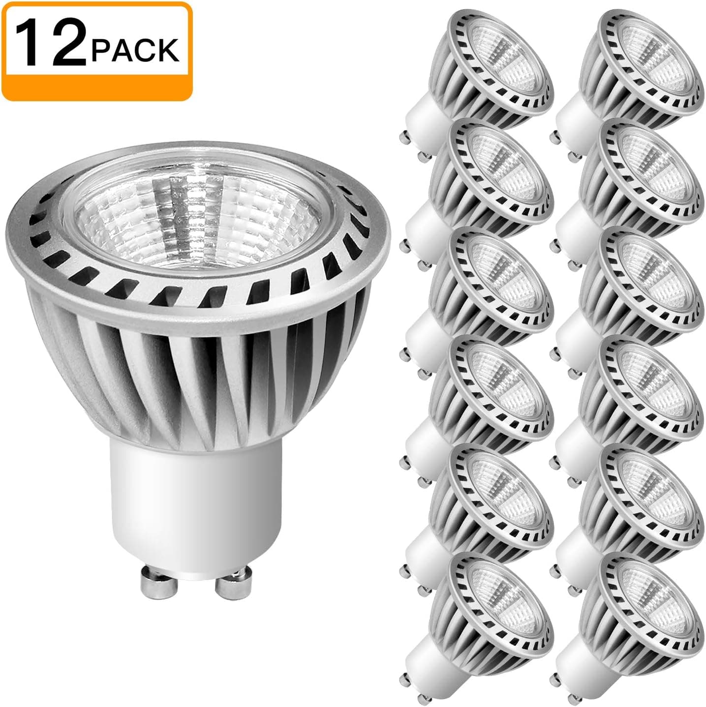 SHINE HAI GU10 Led Light Bulbs 50W Equivalent, 100% Aluminum Reflector 5000K Daylight White, 40 Degree Beam Angle, CRI>85, Non-Dimmable, Pack of 12