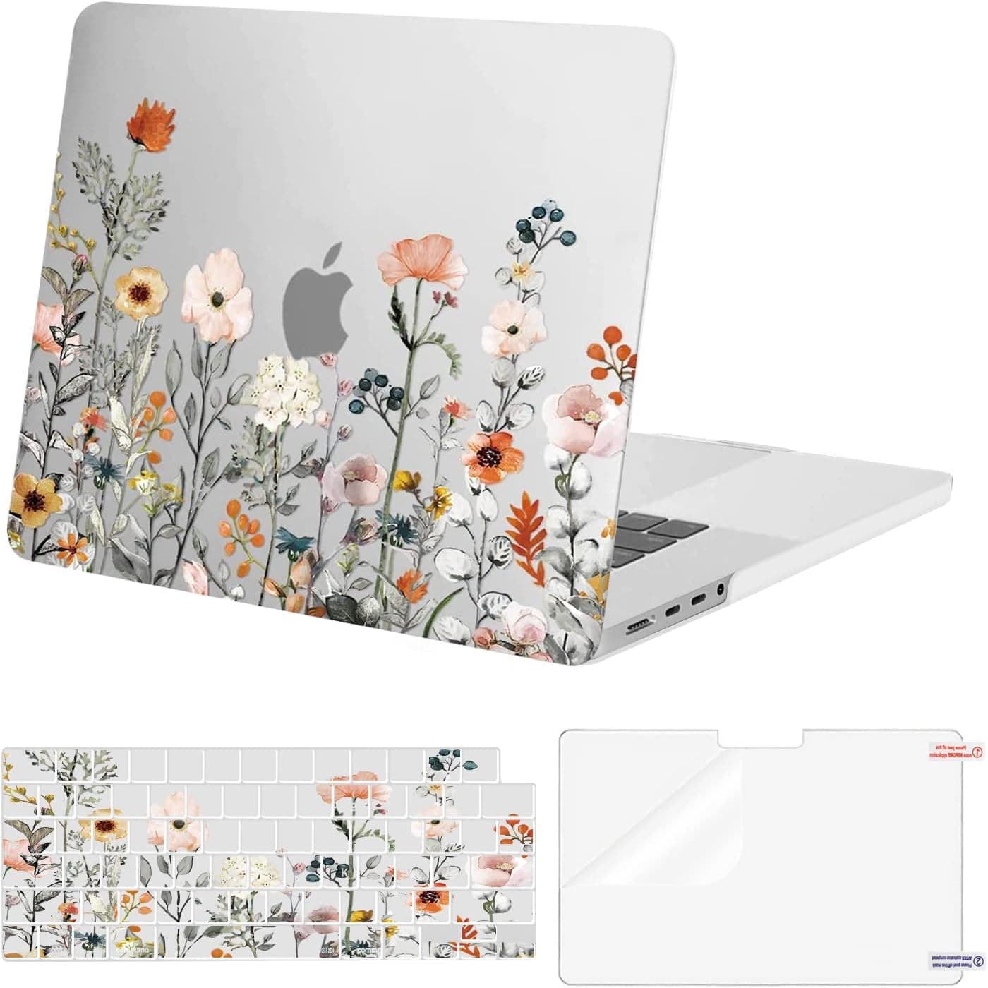 MOSISO Compatible with MacBook Pro 16 inch Case 2023 2022 2021 Release M2 A2780 A2485 M1 Pro/Max Chip with Touch ID, Plastic Garden Flowers Hard Case&Keyboard Cover&Screen Protector, Transparent