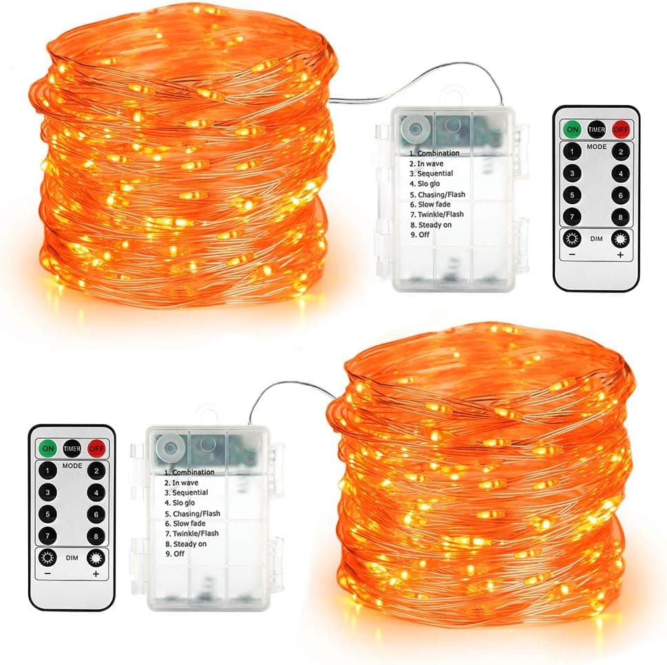 BrizLabs Orange Fairy Lights, 19.47ft 60 LED Orange String Lights, 8 Modes Battery Orange Halloween Lights with Remote, Outdoor Halloween Twinkle Lights for DIY Home Bedroom Patio Holiday Party Decor