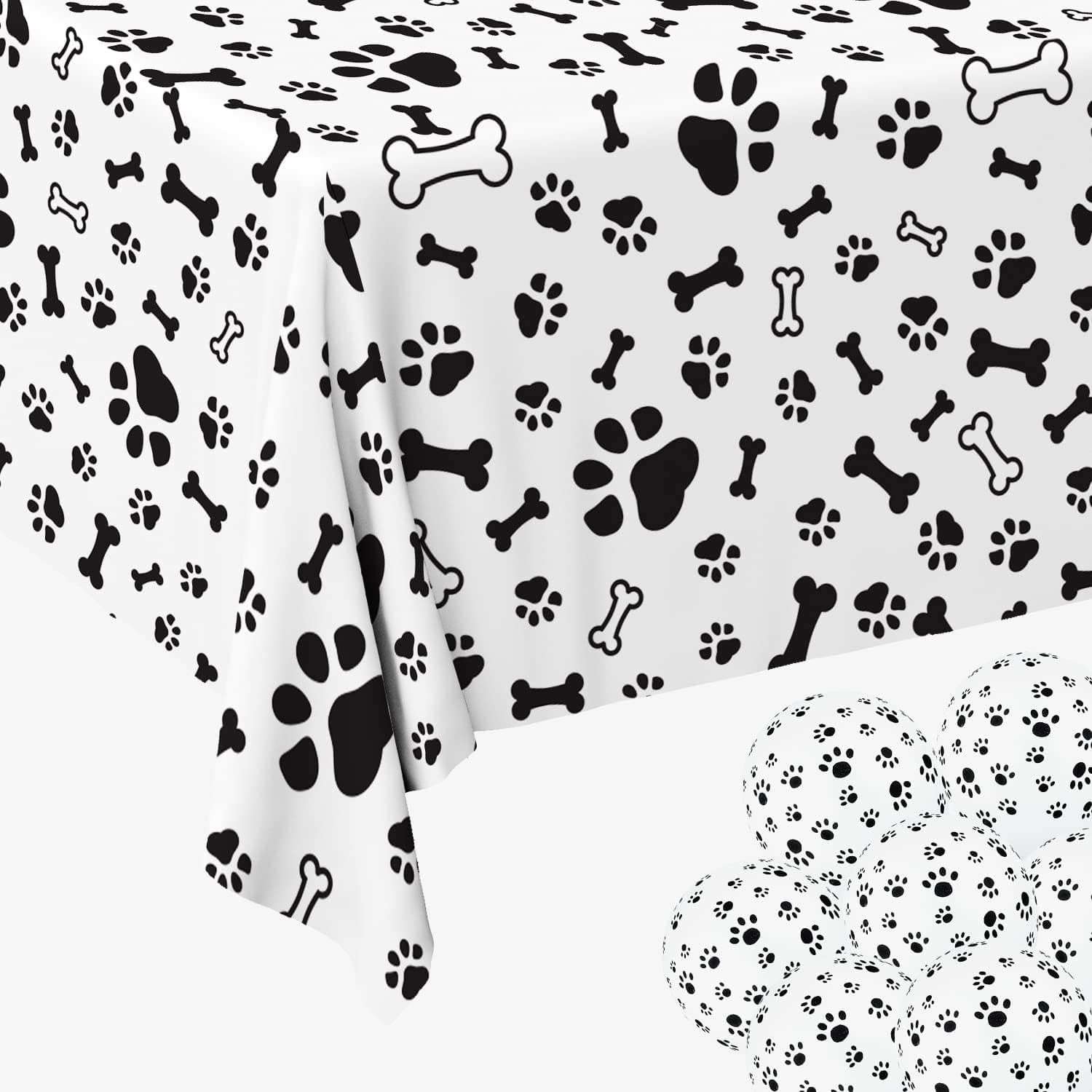 Gatherfun Dog Paw Party Supplies Disposable Tablecloth 2 Pack Waterproof Plastic Table Cover with 10pcs Balloons for Birthday Party Puppy Party Decorations