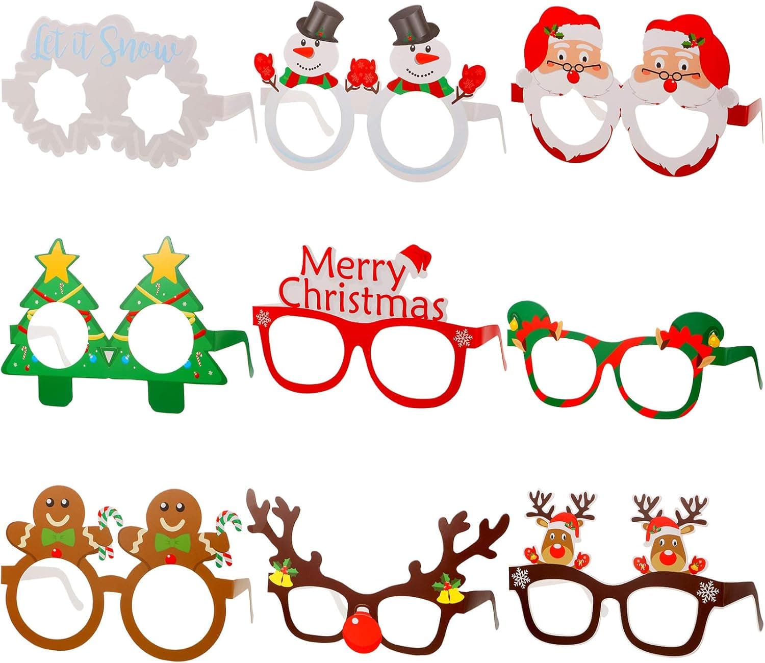Weewooday 9 Pieces Christmas Glasses Frame Christmas Decoration Eyeglasses Xmas Funny Eyewear Lensless for Christmas Party Favors, 9 Styles