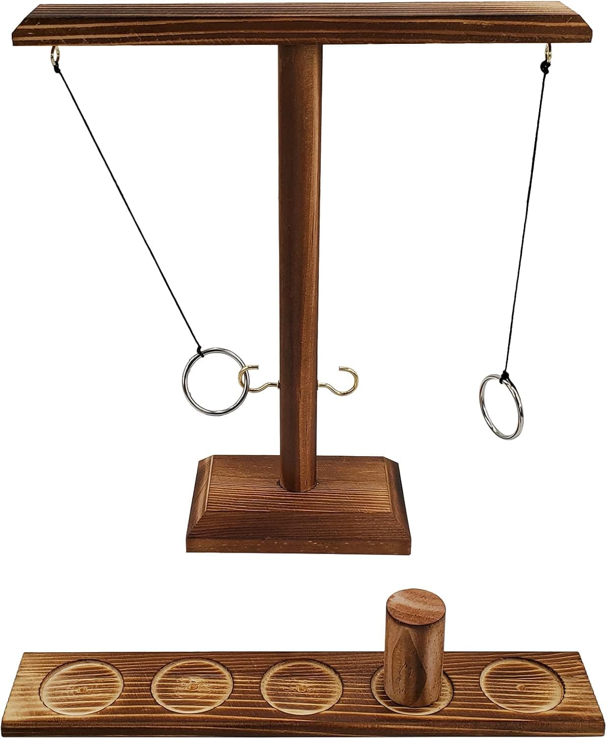 Hooks Ring Game with Shot Ladder Bundle for Kids Adult Games Party Playing - Premium Wood