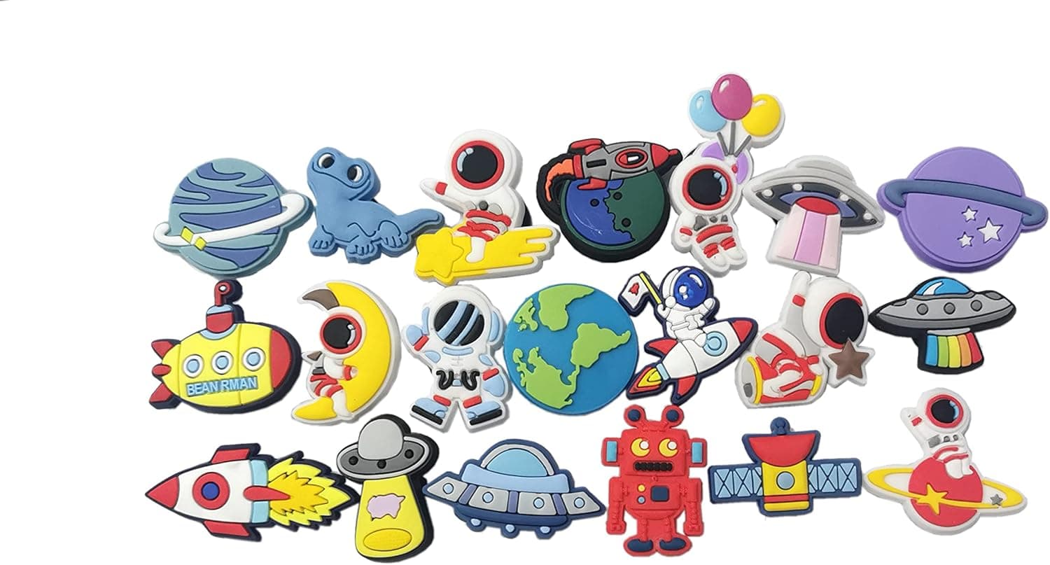 20pcs Astronaut Theme Shoe Charms for Wristband Bracelet and Shoe with Holes Wristband Bracelets with Holes for Kids Boys Girls Teens Party Favor Birthday Easter Basket Eggs Gifts