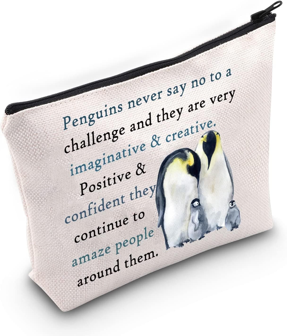MNIGIU Penguin Cosmetic Makeup Bag Penguin Gift Penguins Never Say No To A Challenge Penguin Lover Gift Travel Zipper Pouch (penguin bag)