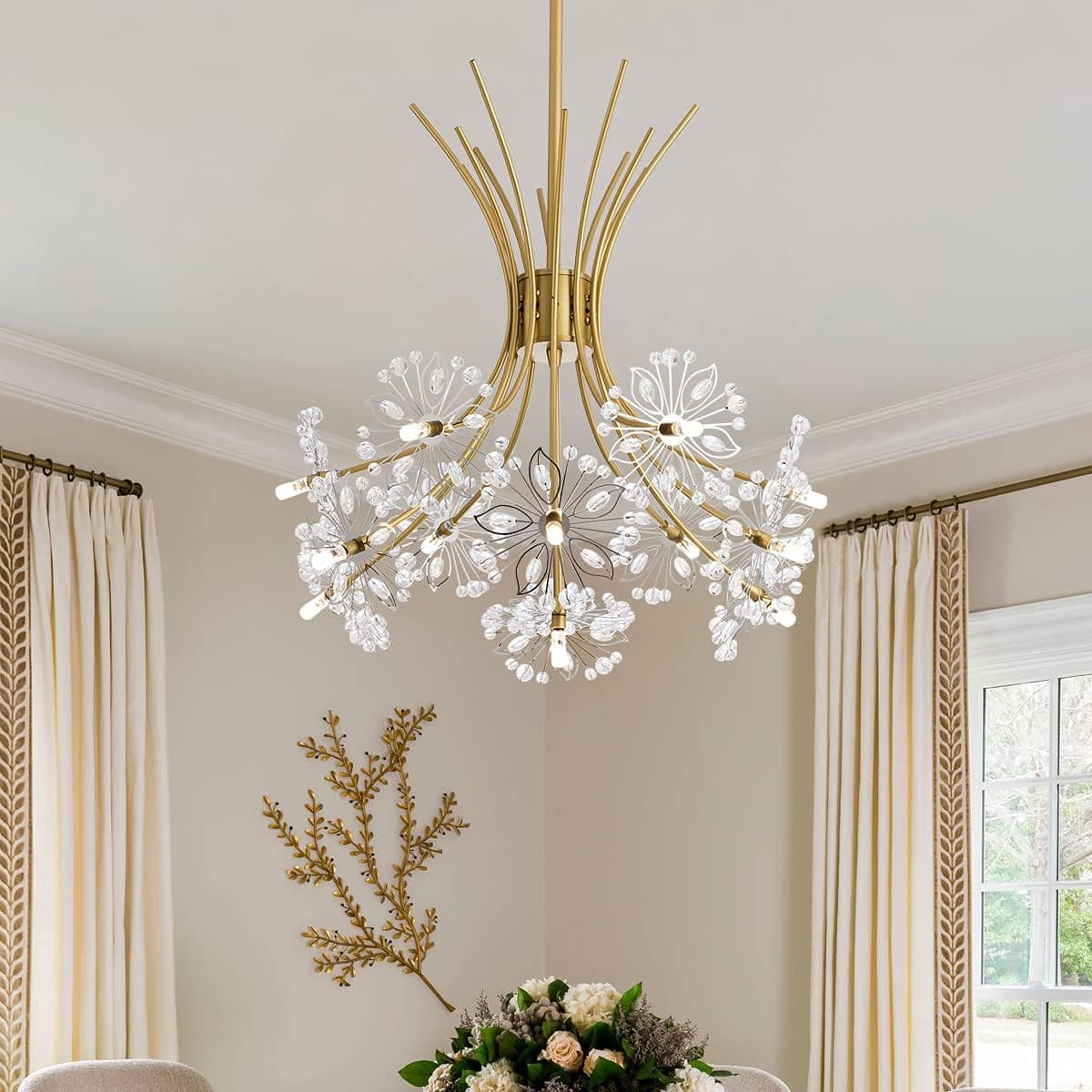 CHOOHUE Modern LED Pendant Light, Dimmable 13-Lights Golden Chandelier Ceiling Pendant Lighting Fixture for Kitchen Living Room Bedroom Dining Room, Gold