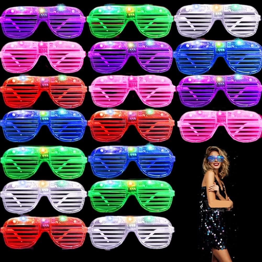 XIDAJIE 18 Pack LED Light Up Glasses Glow In The Dark Party Supplies, Shutter Shades Glow Sticks Glasses Party Gifts for Birthday Holiday Wedding