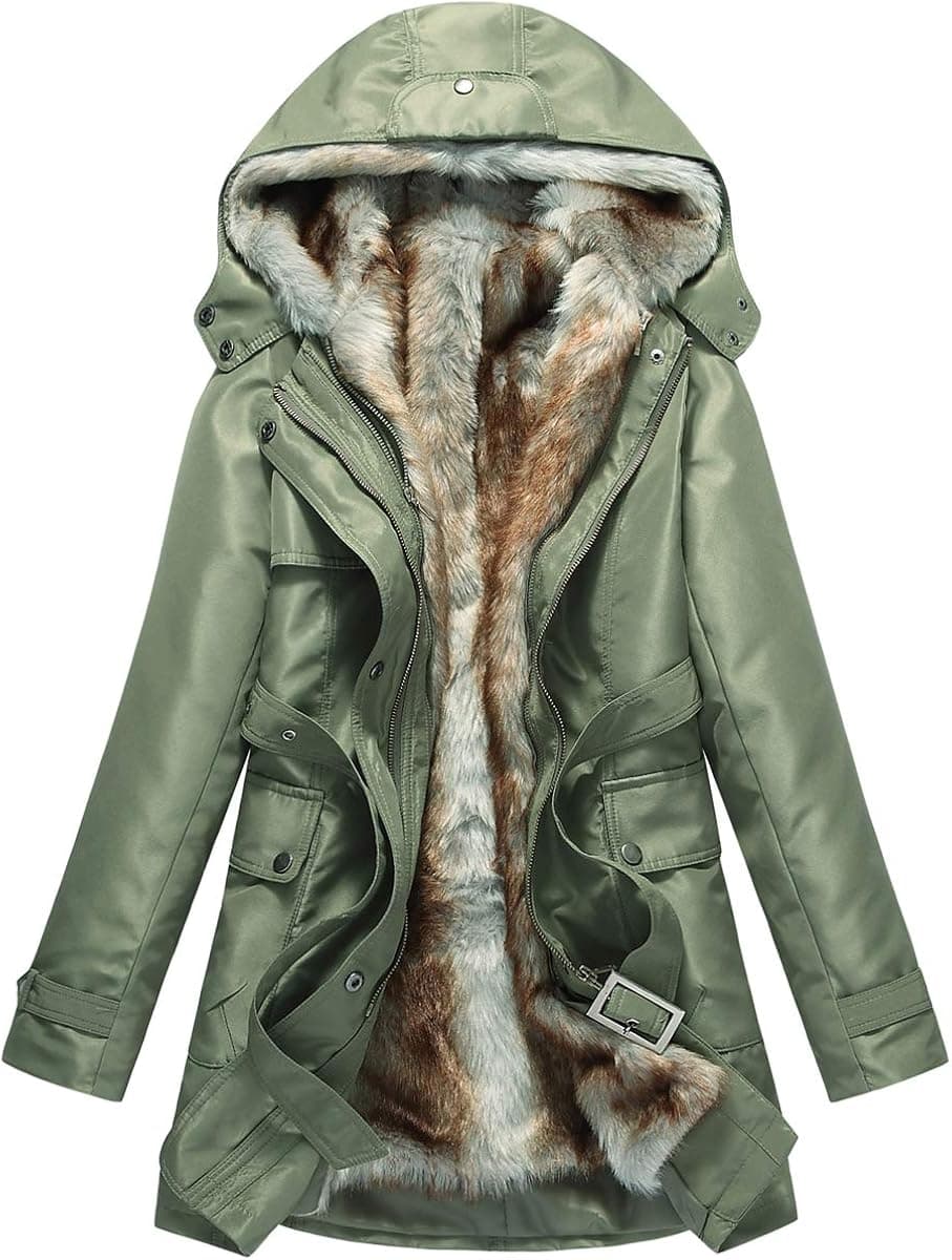 Hee grand Women Winter Faux Fur Coat Winter Coats for Women Warm Parka Jackets for Women Hood Jacket Army Green 2XL 16