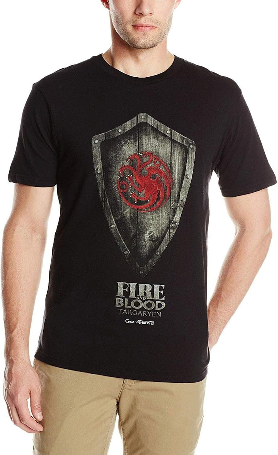 HBO'S Game Of Thrones Men's Targaryen Shield Short Sleeve T-Shirt, Black, Small