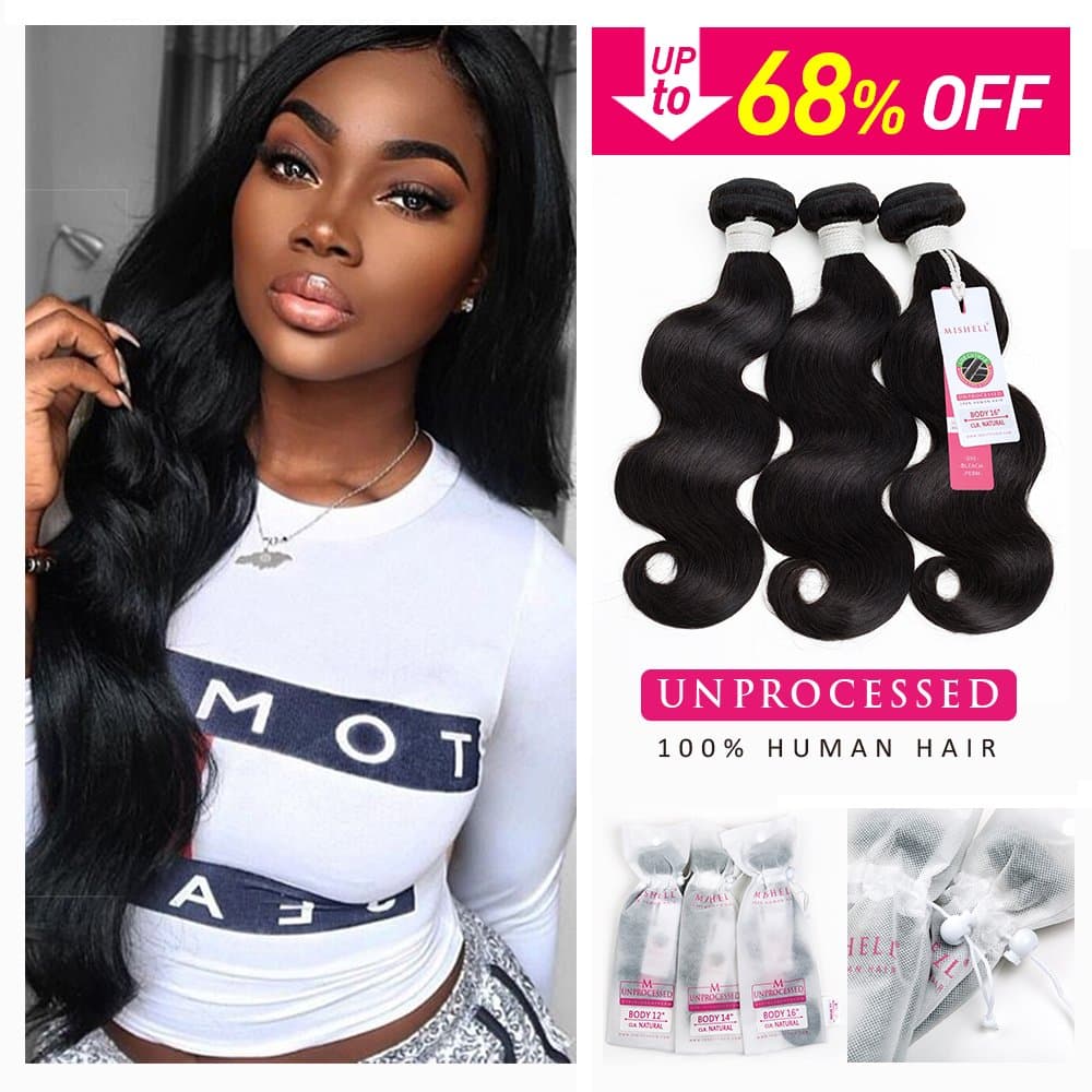 Sedittyhair 3 Bundles Deal(16 18 20inch Total 300g) Brazilian Human Hair Body Wave Hair Bundles Brazilian Wavy Hair Weave 100% Human Hair Extensions 8A Grade Natural Black Color Black Friday