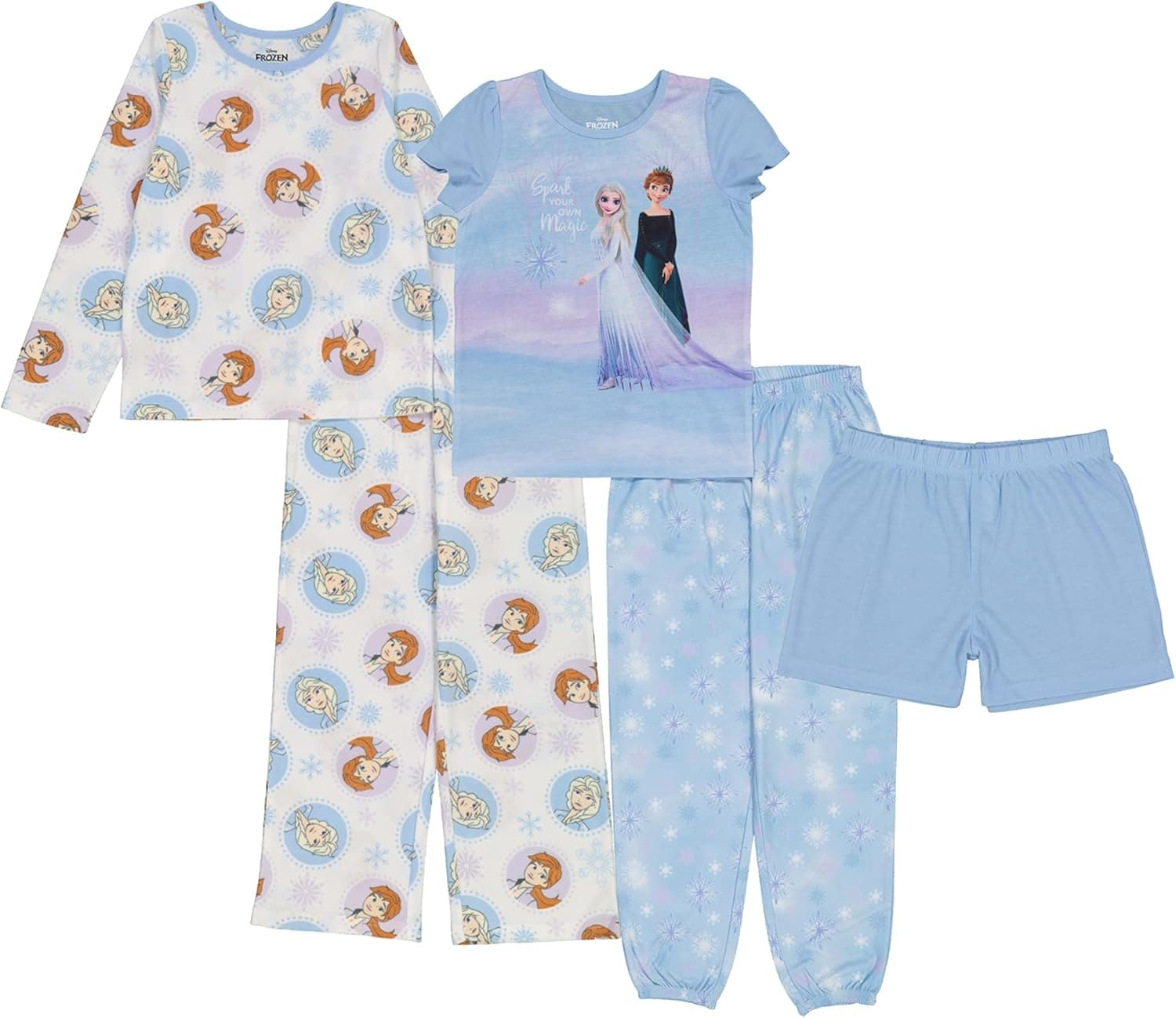 Disney Girls' Princess | Frozen | Minnie Mouse 5-Piece Loose-fit Pajamas Set