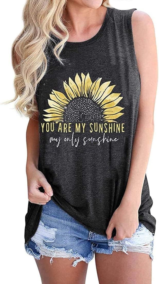 FAYALEQ Sunflower Tank Top Women Summer Sunflower Graphic Tee T Shirts Vacation Beach Sleeveless Casual Vest Shirts