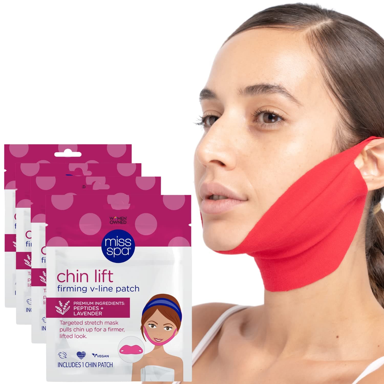 MISS SPA Double Chin Firming V-Line Patch, Double Chin Mask, Sculpting Chin Patch, Jawline Firming Mask, Face Mask Skin Care for Women Dermatologist Tested (4 Pieces)