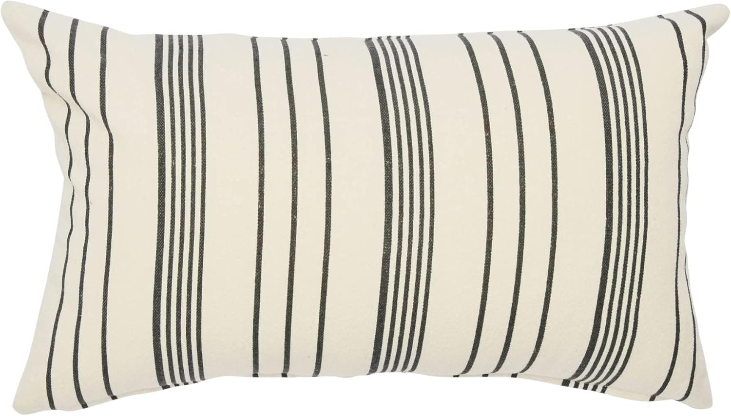 Creative Co-Op Multistripe Cotton Lumbar Pillow Decorative Pillow Cover, 24" x 14", Cream and Black