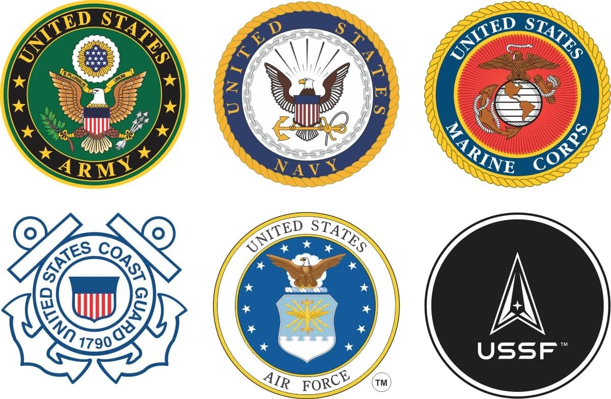 Branches of Service Combo Pack of 8 Inch Decals
