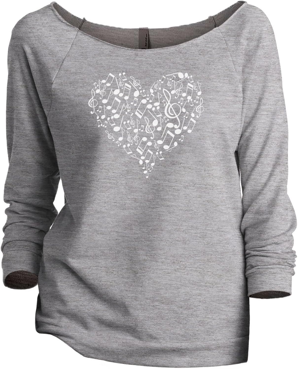 Thread Tank Musical Notes Heart Women's Slouchy 3/4 Sleeves Raglan Sweatshirt Sport Grey