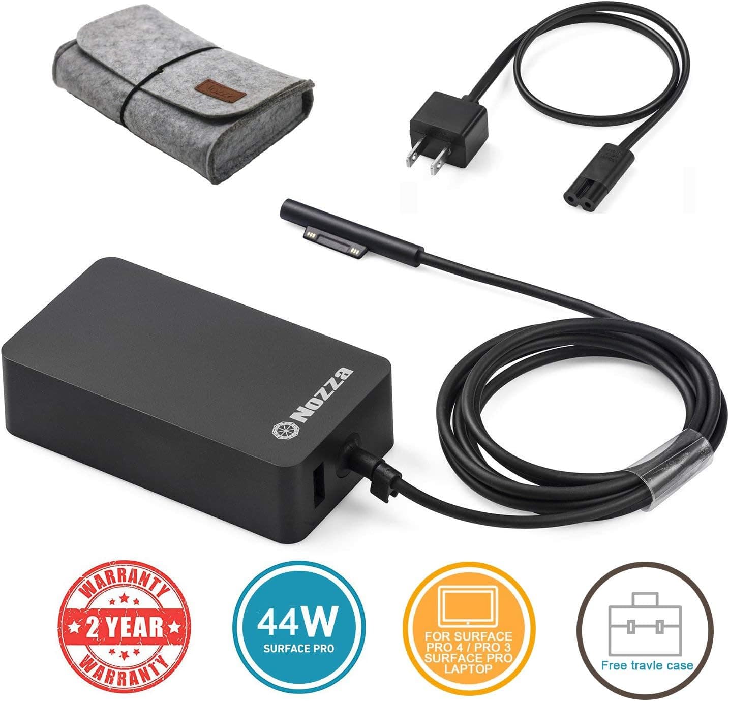 Surface Pro 4 Charger 44W 15V 2.58A Electronic Power Adapter for Microsoft Surface pro 3 i5 i7 / pro 5 / pro 6/Book 1625 Tablet PC with USB Port and 6.5ft Power Cable Black