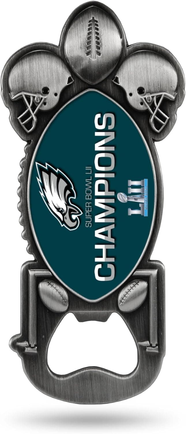 Rico Industries PYS25SB18 NFL Philadelphia Eagles Super Bowl LII Champs Party Starter Magnetic Bottle Opener,Silver, Midnight Green,5.5-inches