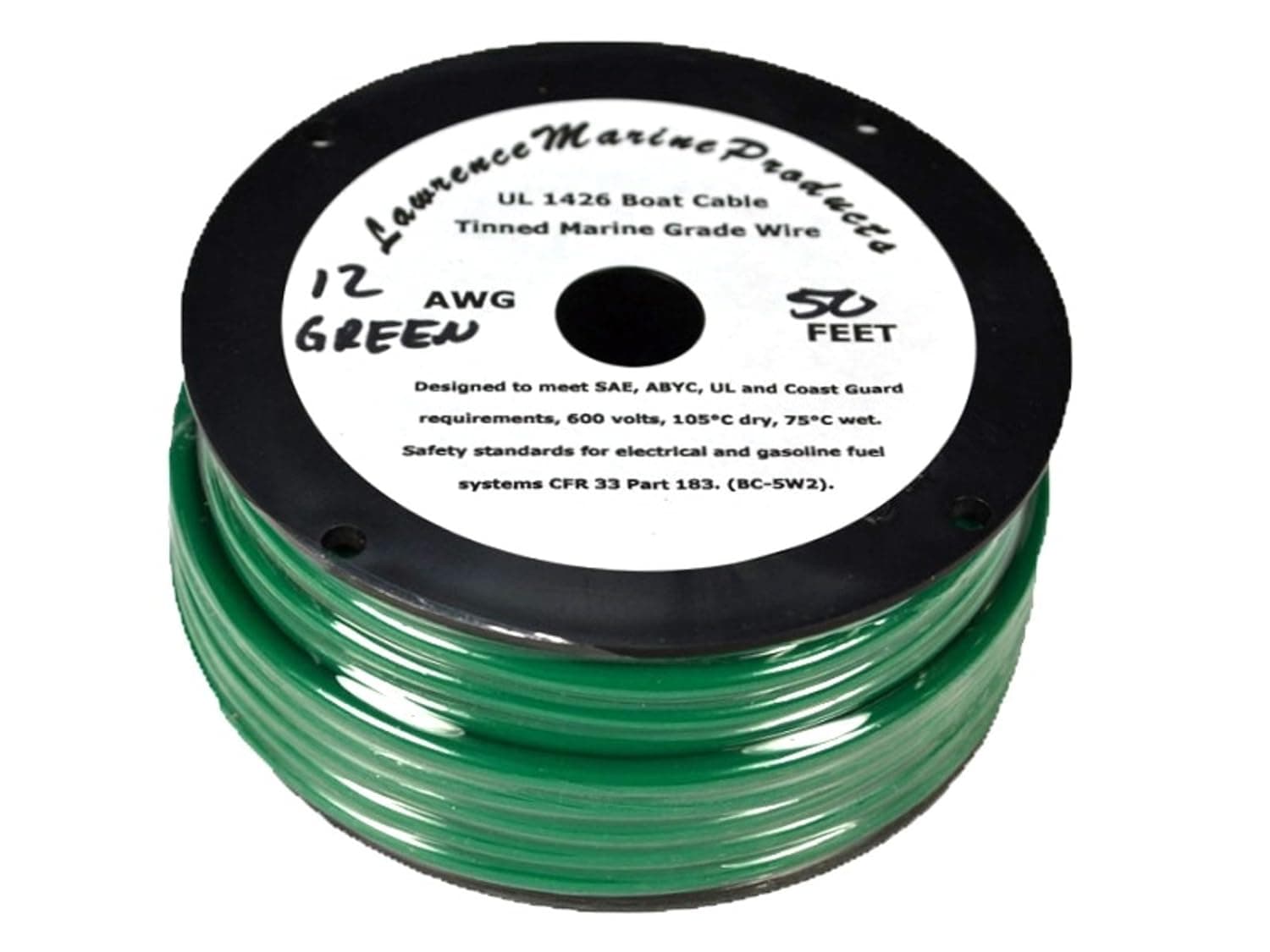 12 AWG Tinned Marine Primary Wire, Green, 50 Feet