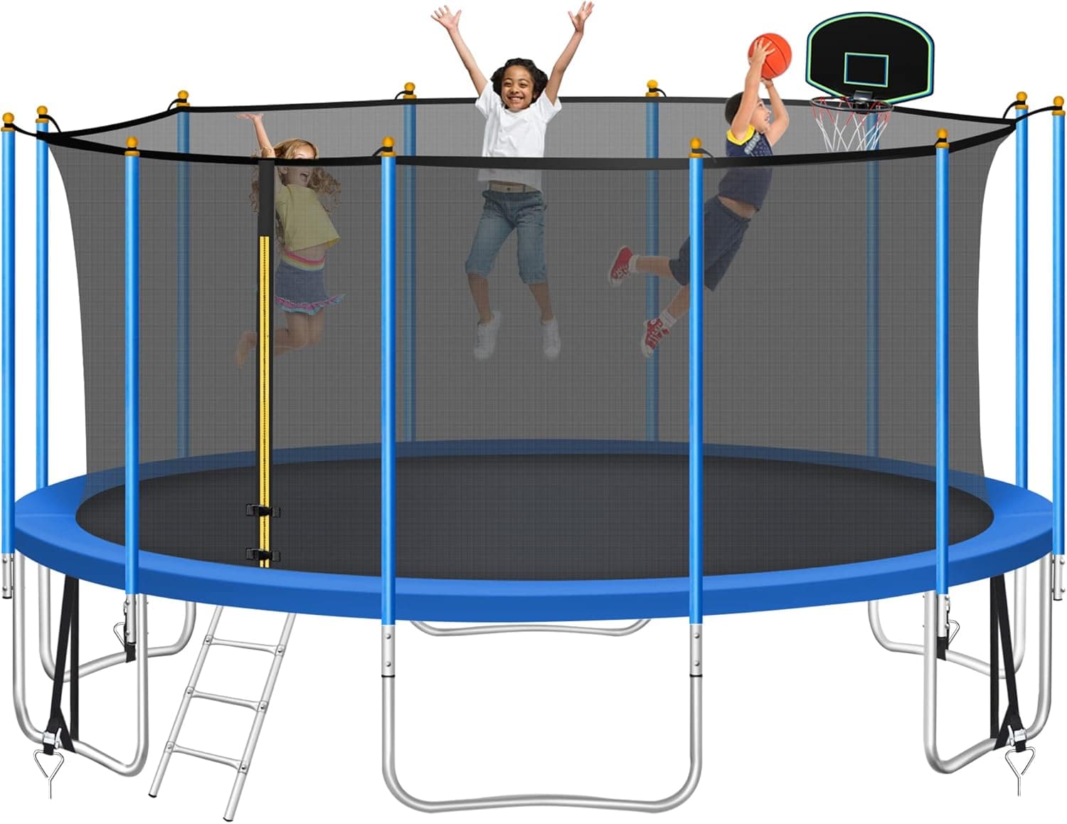 CITYLE 16 FT Tranpoline w Sprinkler Lights Socks Safety Enclosure Net Basketball Hoop Ladder Tranpoline for Adults Kids Outdoor Heavy Duty Recreational Tranpolines - ASTM CPC CPSIA
