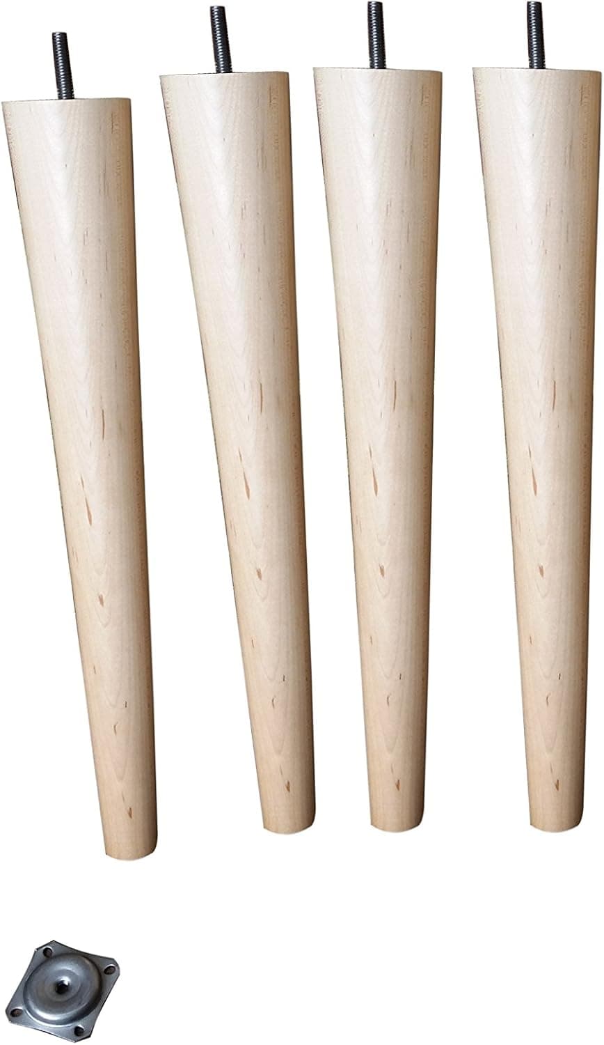 16" Mid-Century Modern Tapered Furniture Legs [Bench, Chair or Coffee Table Legs] Natural Maple Wood~ Set of 4 legs