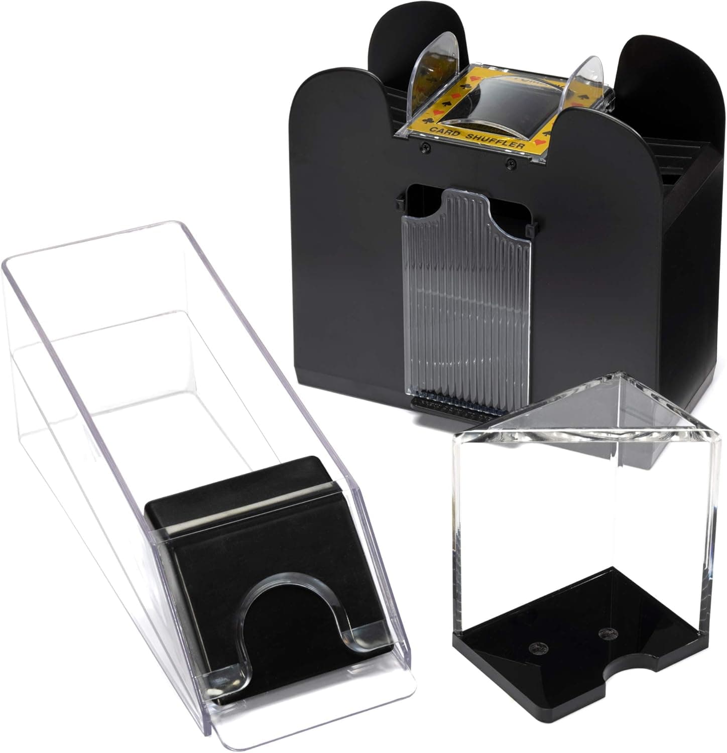 Brybelly Blackjack Shoe Collection|Clear Casino Grade Acrylic for Standard Decks| Shoe, Discard Tray & Shuffler - 6 Deck Size
