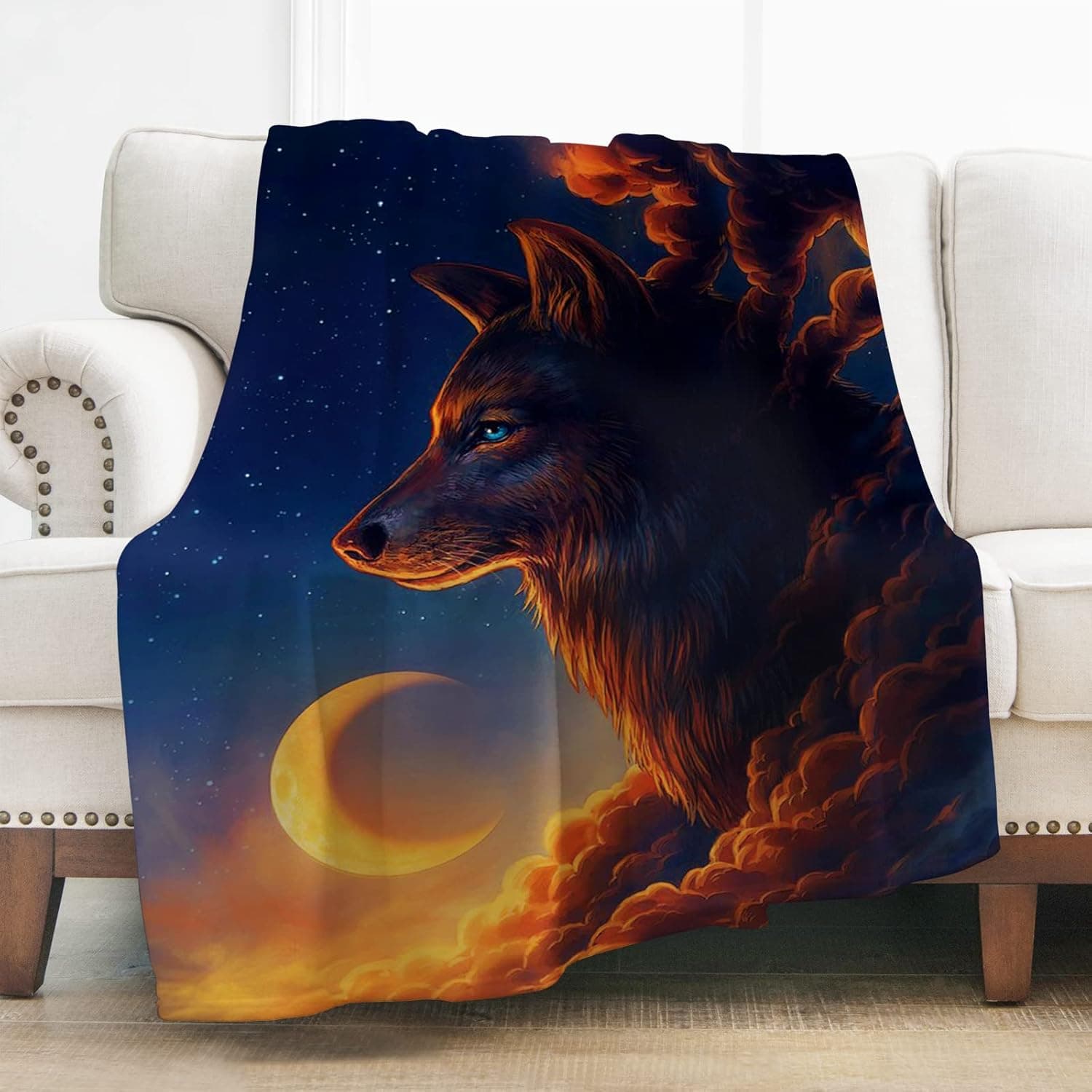 Levens Wolf Moon Blanket Soft Warm Print Throw Blanket for Kids Adults Gift 50"x60"