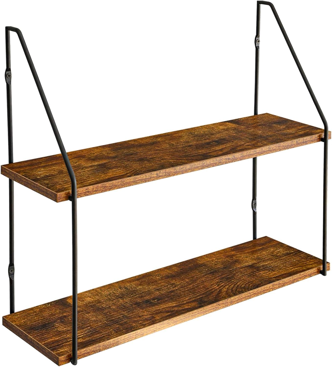 IBUYKE Floating Shelf, Wood Wall Mounted Shelf, 2-Tier Sturdy Storage Shelf, Metal Wire Book Shelf for Bedroom, Bathroom, Living Room, Kitchen, Home Office GL-TM011