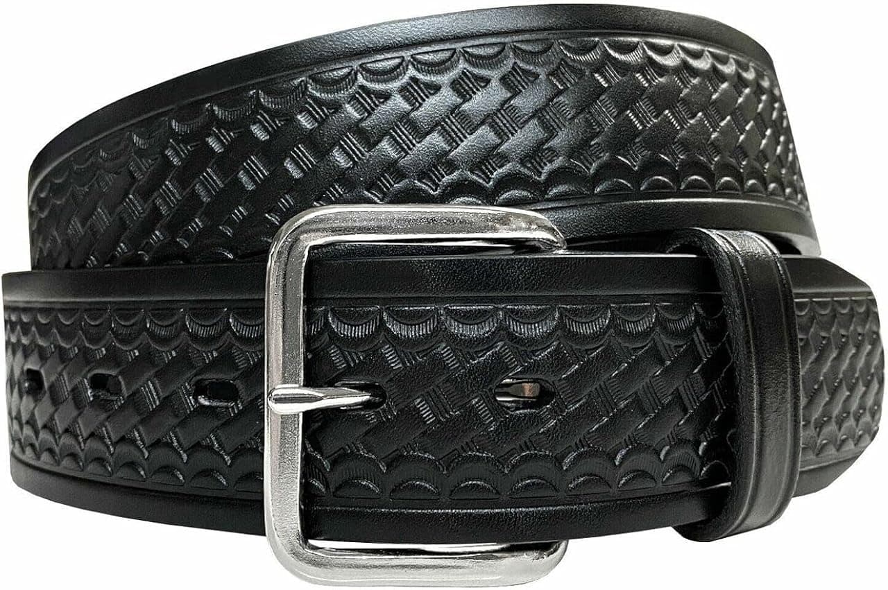 Utility Uniform Work Belt Basketweave Embossed One Piece Full Grain Belt 1-3/4"(45mm) Wide, Multi-Style Options