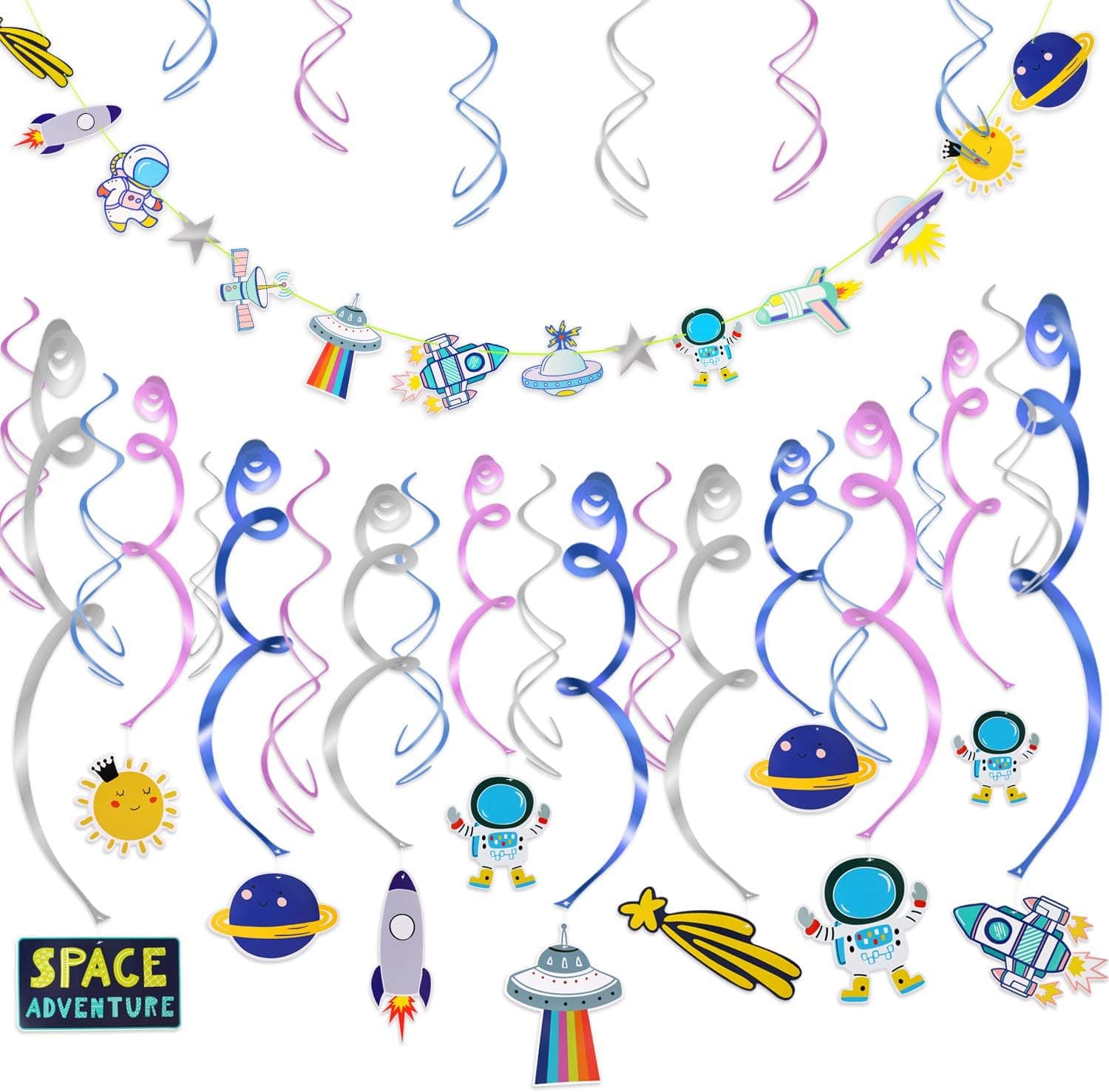 Konsait Solar System Decorations (31Pack), Universe Space Banner Outer Space Whirls Hanging Swirls for Kids Room Classroom Bedroom Solar System Party Decor Space Themed Birthday Party Favor Supplies