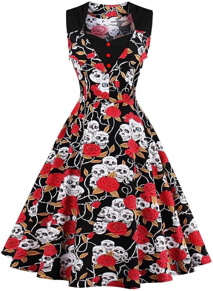Ayli Women's Sleeveless 1950s Retro Hollywood Halloween Christmas Costume Party Midi Swing Dress