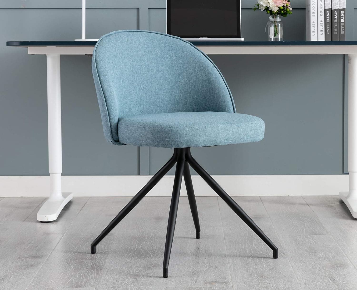 Janoray Home Office Chair Modern Desk Chair Fabric Comfortable Reading Chair Armless Work Chair Without Wheels for Living Room Office Bedroom Study, Blue