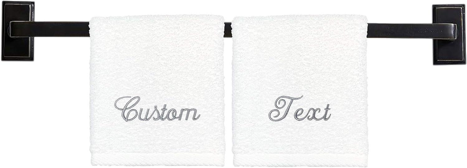 Personalized Washcloths - Choose from 12 Fonts, 100% Cotton, Made in The USA, Luxury Hotel Quality, Embroidered Towels (2 Washcloths, White)