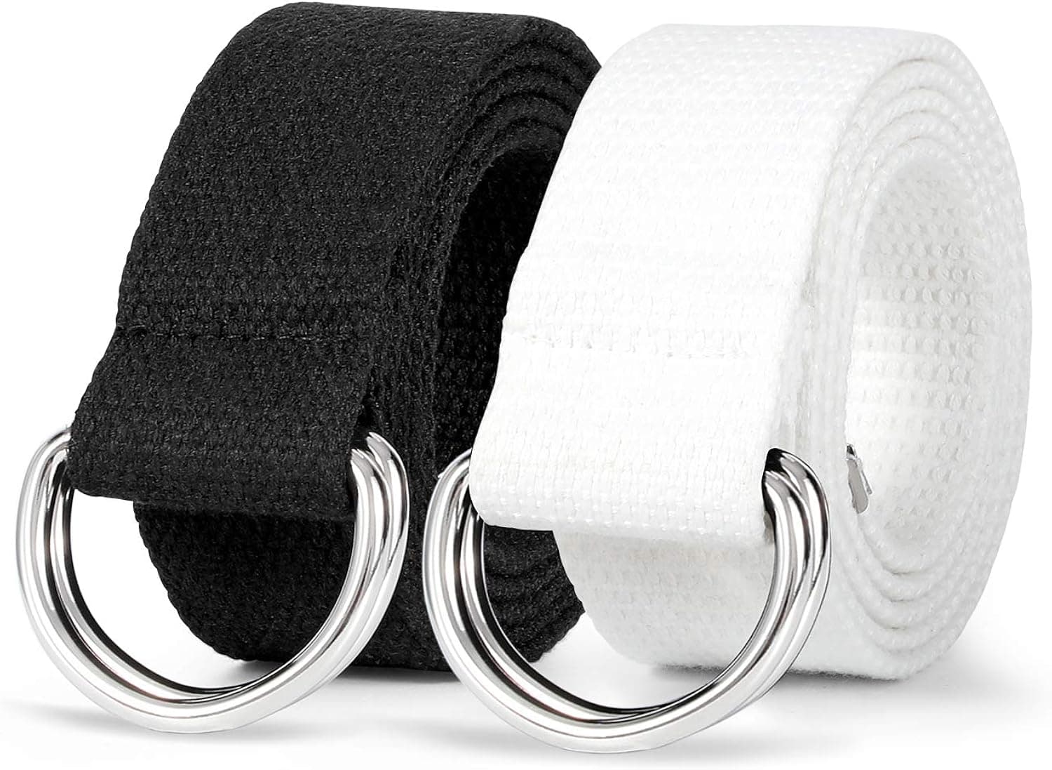 LEACOOLKEY Men Women Double D Ring Canvas Belt with Sliver Buckle Casual Web Fabric Belts Military Belt for Men