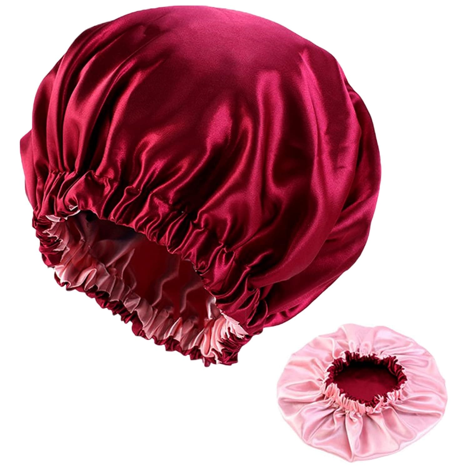 SOYOMASS Satin Bonnet Silk Hair Bonnet for Women Sleeping Satin, Extra-Large Reversible Jumbo Bonnet for Braids, Natural Hair, Curly Hair Sleeping (Double Layer Wine Red)