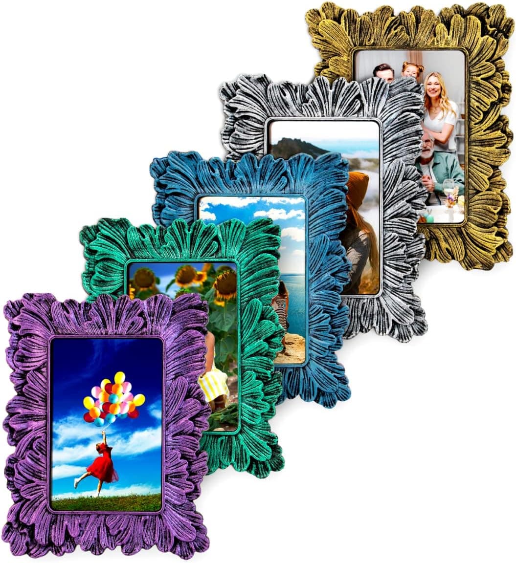PURSEEK Family Picture Frame Collages for Wall 4x6,Color Photo Frame for Shelves,Vintage Picture Frames for Kids,Grandpa,Granny,House Warming Gifts New Home for Mom,5ps Standard Size