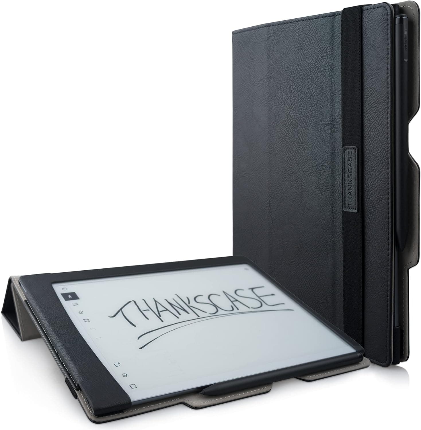 Thankscase Trifold Stand Case for Remarkable 2 Paper Tablet 2020, Premium PU Leather Case Built-in Safety Guard to Prevent The Marker from Falling, Remarkable 2 Handmade Case (Black)
