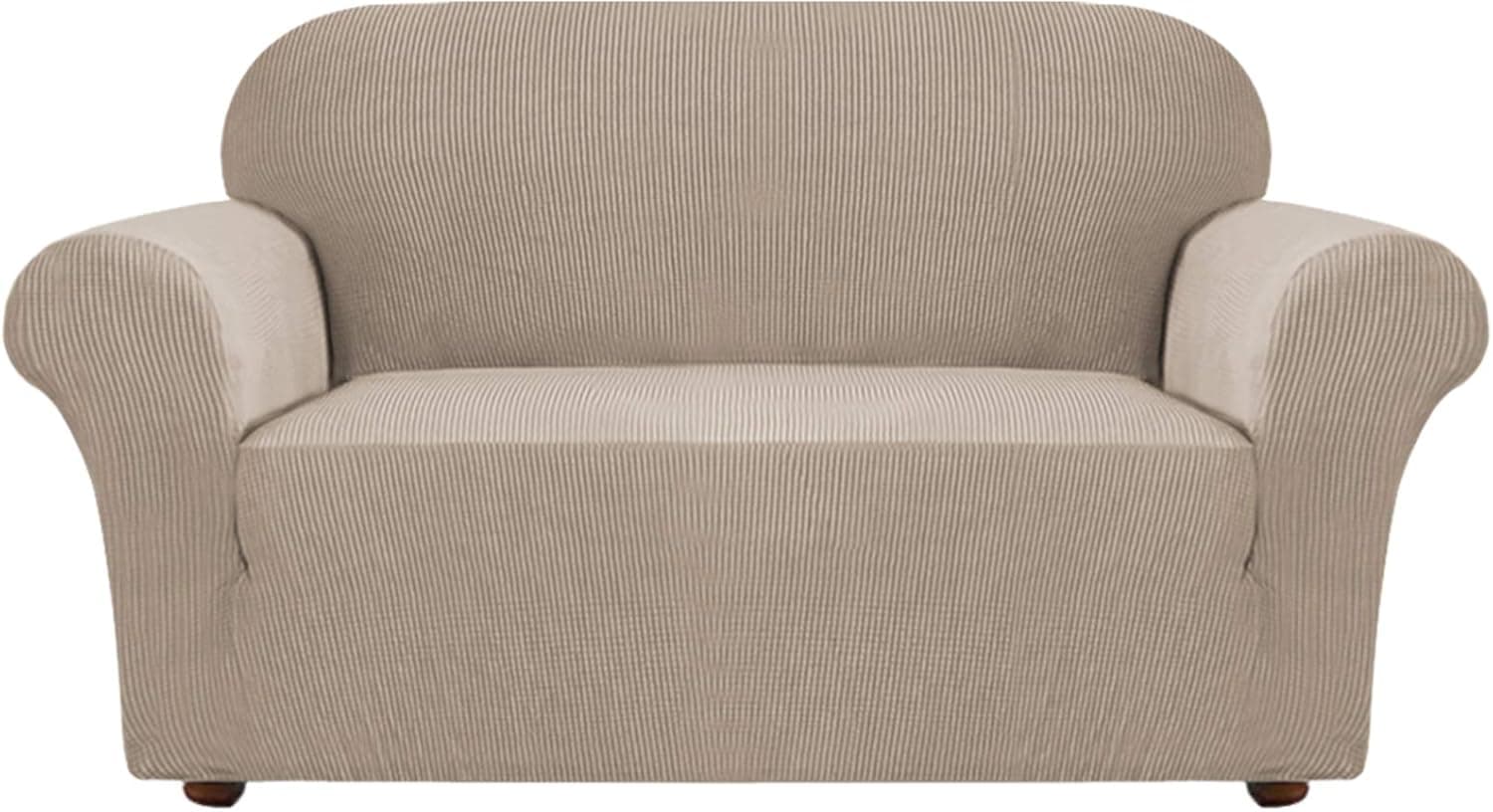 Turquoize Stretch Sofa Slipcover Loveseat Cover Couch Covers for 2 Cushion Couch 1 Piece Sofa Slipcover for Living Room with Jacquard Fabric and Elastic Bottom Pet Furniture Protector (Loveseat,Khaki)