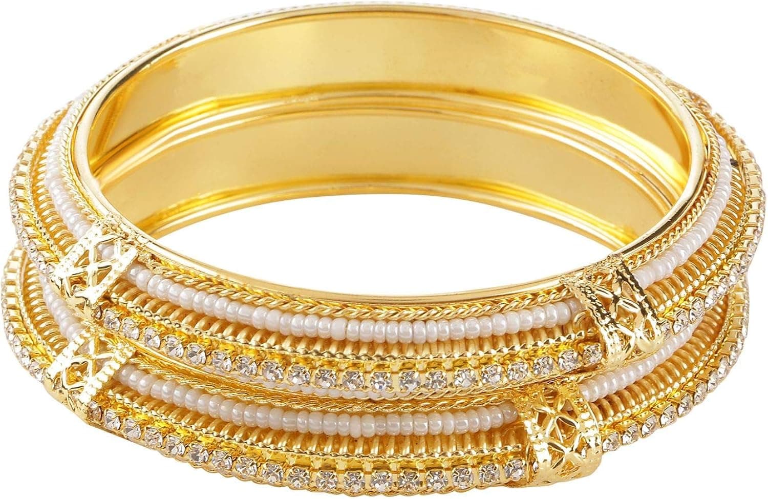 Efulgenz Indian Style Bollywood Traditional Faux Pearl Stone Wedding Bracelet Bangle Set Jewelry