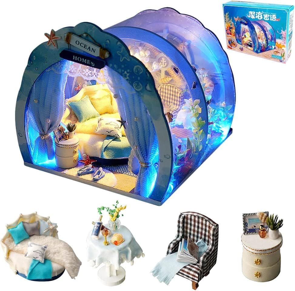 WYD Doll House Mini Ocean Tunnel DIY Mini House Kit Manual Creative Furniture, with Romantic Art Gift (Encounter The Dream Ocean) Creative Room Gifts